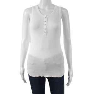 Crown Jewel Women Henley Tank Sleeveless White Modal Supima Cotton Size XS